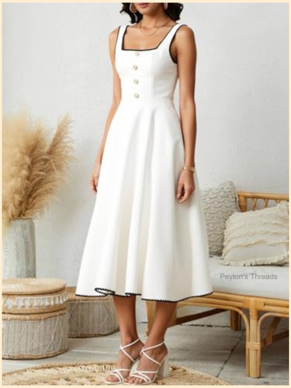 Elegant Sleeveless Square Neck Midi Cocktail Dress - A Line Fit - Picture 5 of 5